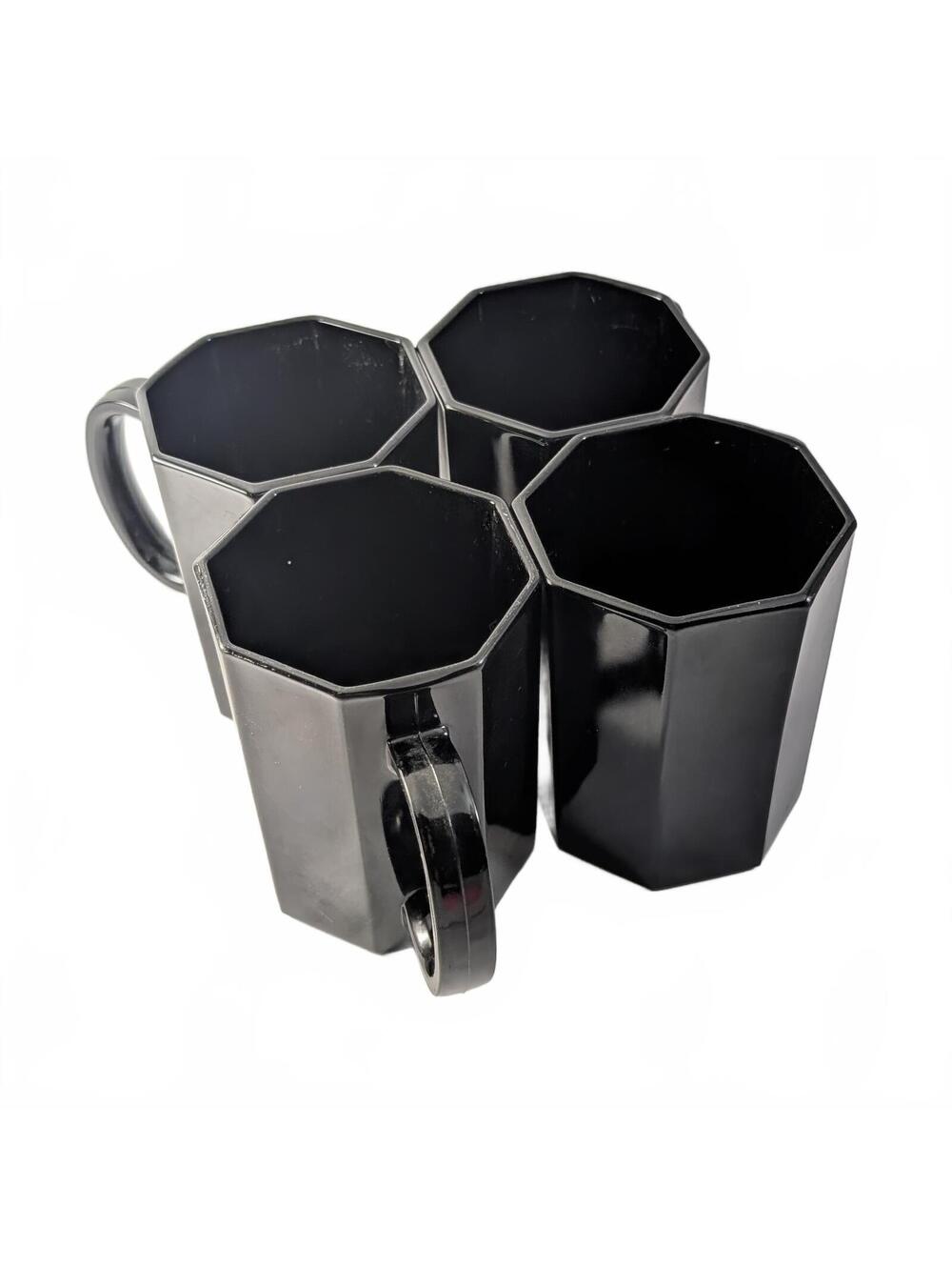 Set of 4 Arcoroc Octime Black Glass Mugs